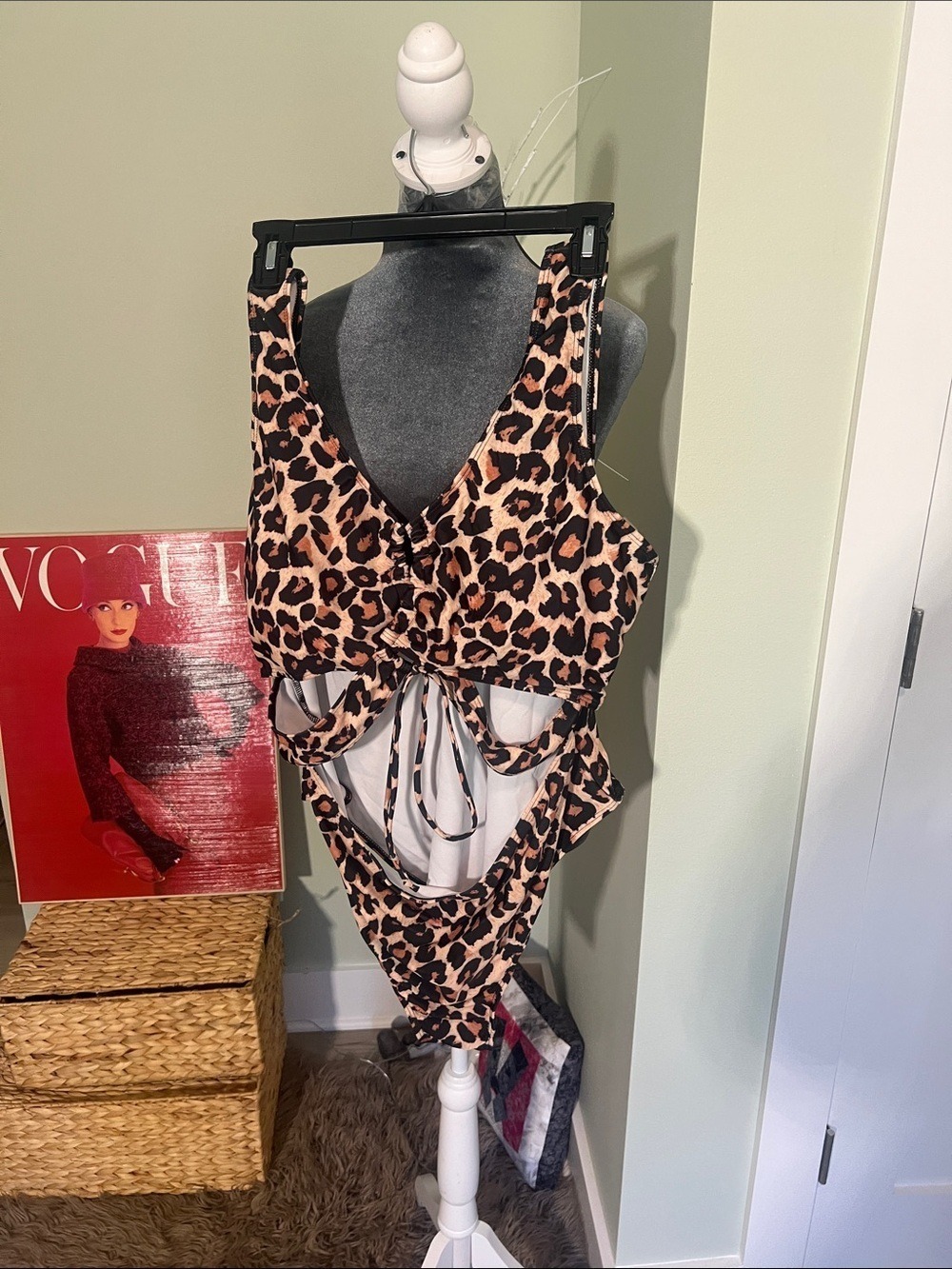 Amazon Women One-Piece Swimsuit Leopard Print Tan Black